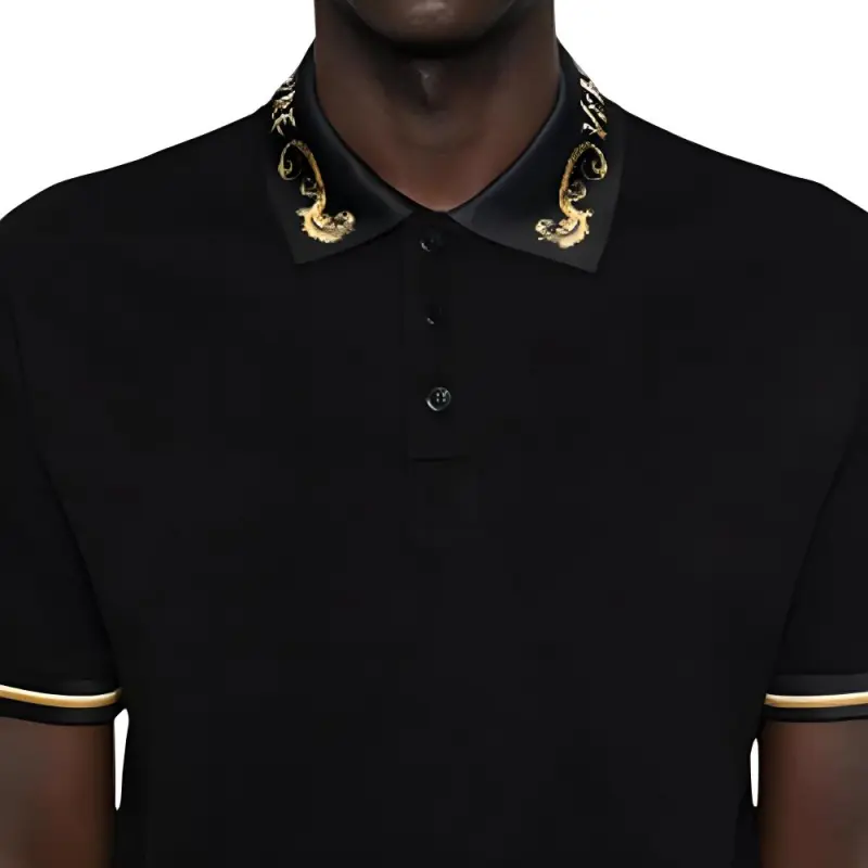 VERSACE JEANS COUTURE Chromo Couture Printed Striped Trim Polo Shirt-4