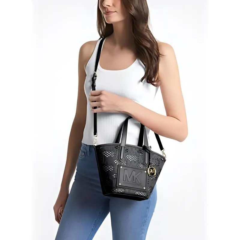 MICHAEL KORS Kimberly Synthetic Leather Tote Bag Shopping Bag Handbag Shoulder Bag Crossbody Bag Women's Black-1