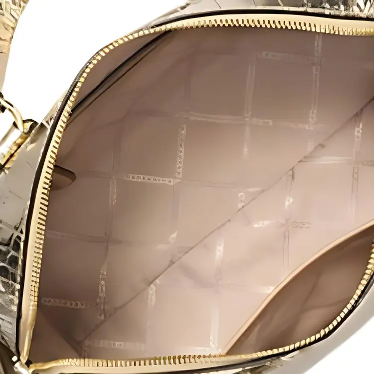 MICHAEL KORS Crocodile Embossed Leather Handbag Medium Size Unisex Wheat Wave Gold-2