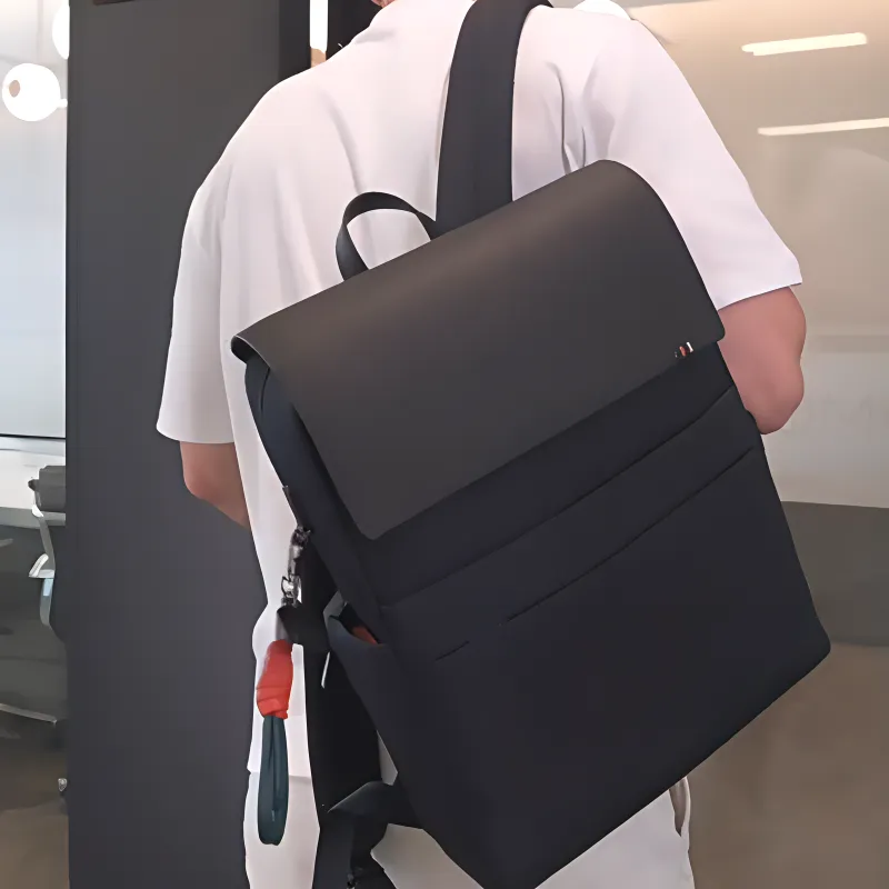 SAMSONITE Cow Split Leather Bonded Synthetic Leather Laptop Backpack Men's Black-5
