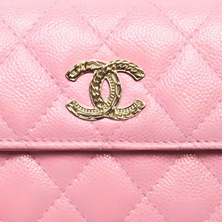 CHANEL 22K Autumn And Winter Grain Embossed Caviar Calfskin With Gold Metal Wallet Women's Light Pink Red-3
