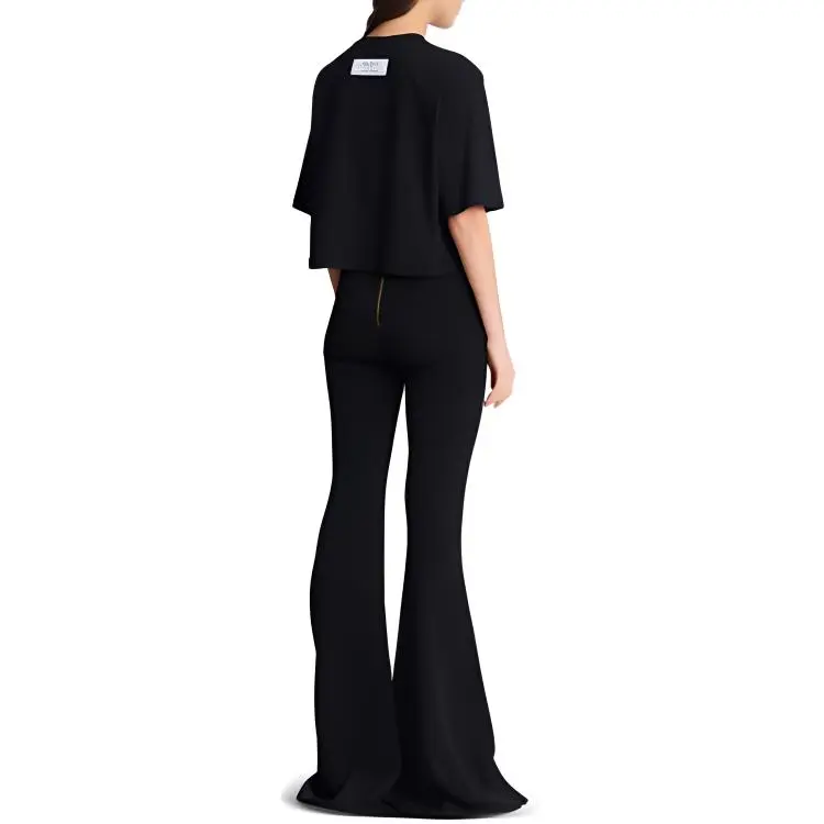 BALMAIN Jolie Madame Print Cropped T Shirt 'Black/Multicolor Grey'-2