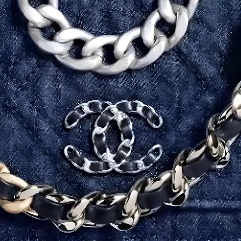 CHANEL 19BagWOC Denim Chain Bag Wallet Women's Dark Blue-4