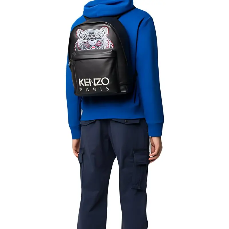 KENZO Classic Tiger Head Leather Backpack Men's Black-4