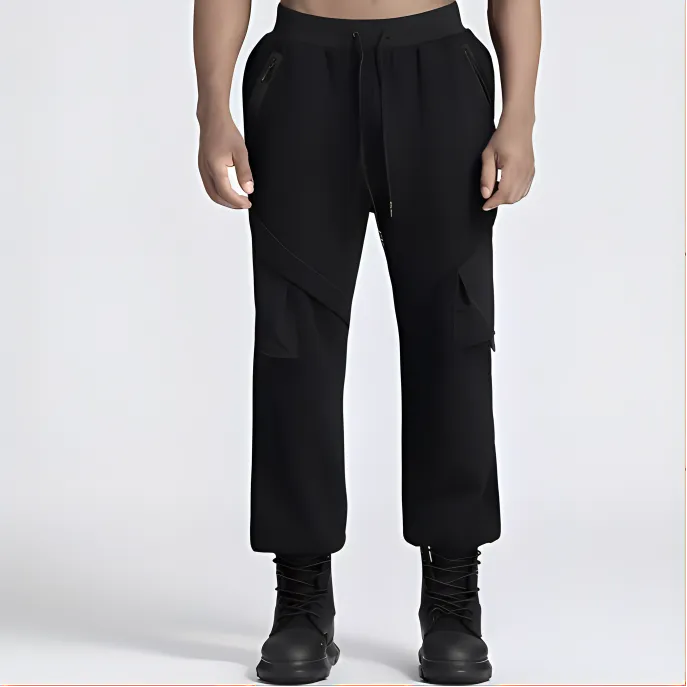 NORVINCY Warm Breathable Elastic Waistband Solid Color Casual Pants Unisex-2