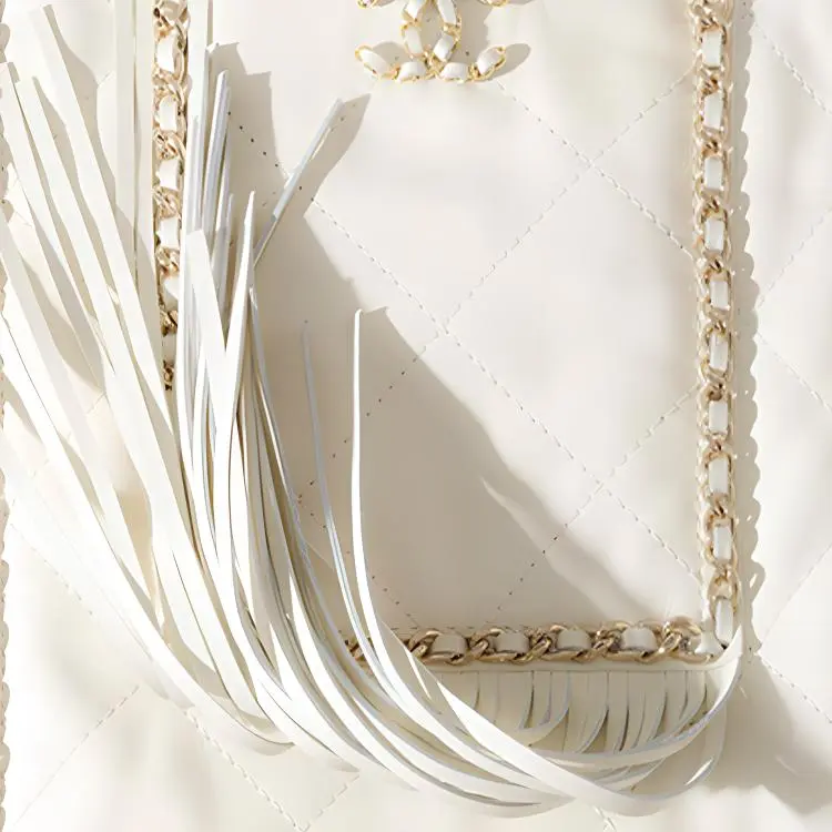 CHANEL Cow Leather And Gold Metal Shopping Bag, Shoulder Bag Trumpets Women's White-3