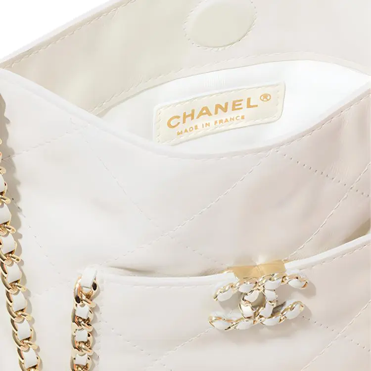 CHANEL Cow Leather And Gold Metal Shopping Bag, Shoulder Bag Trumpets Women's White-4