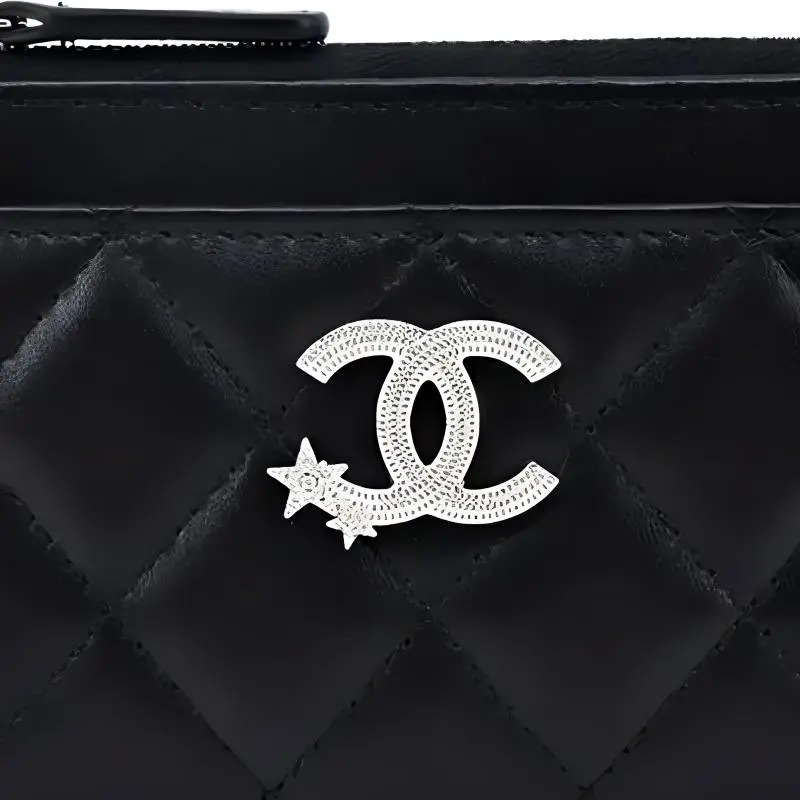 CHANEL Lambskin Card Holder Women's Black-3