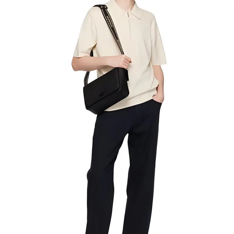 COACH Cross Stitch Leather With Canvas Messenger Bag Crossbody Bag Shoulder Bag Medium Size Women's Black-4