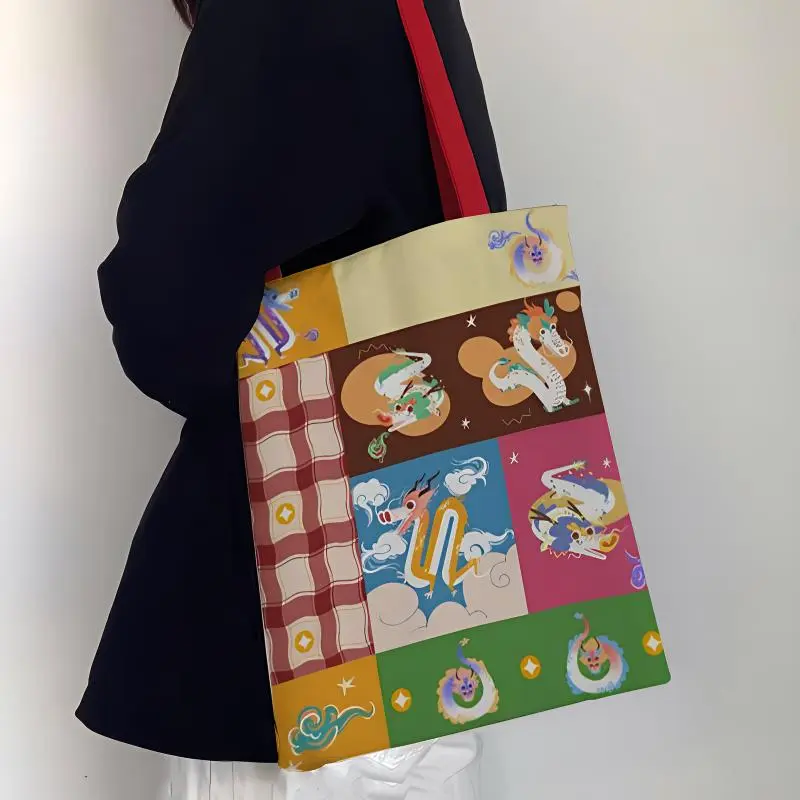 AOSONG Canvas Shoulder Bag Small Medium Large Size Unisex Classic Nine-Palace Dragon Bag-2