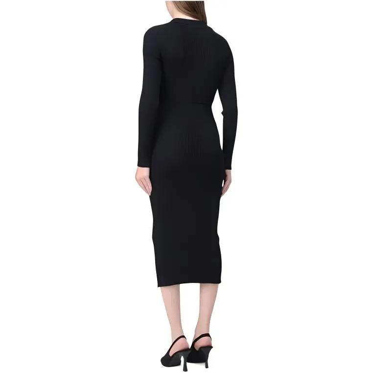 PINKO Fine Ribbed Wrapped Midi Dress-3