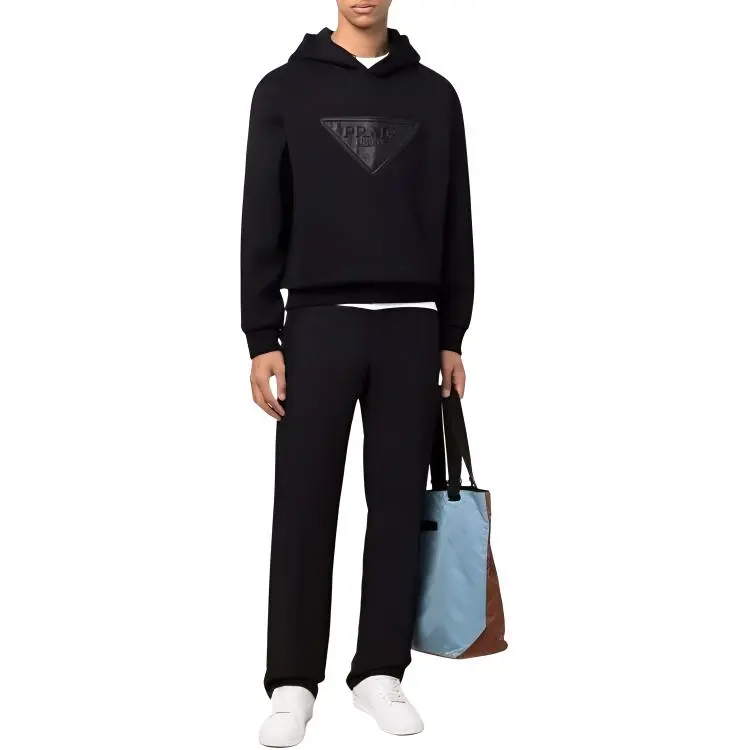 PRADA Logo Leather Patch Hoodie-2
