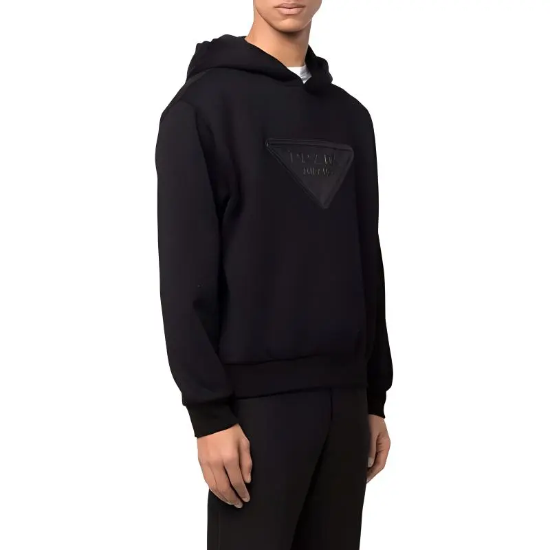 PRADA Logo Leather Patch Hoodie-4