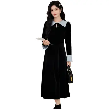 Alxnan Long Sleeved Dresses Women's Black With Blue