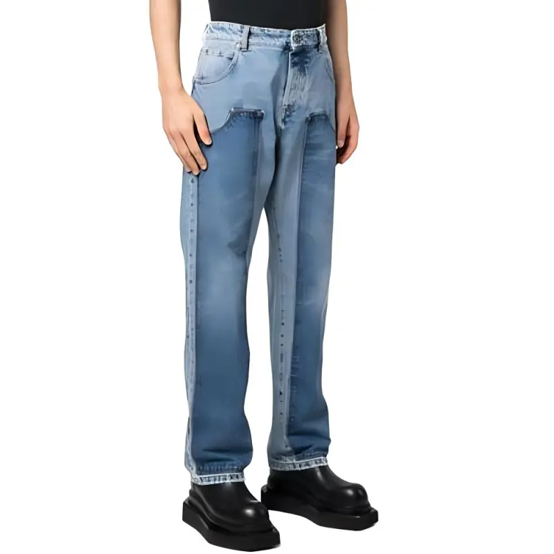 BALMAIN Patchwork Straight Leg Jeans-4