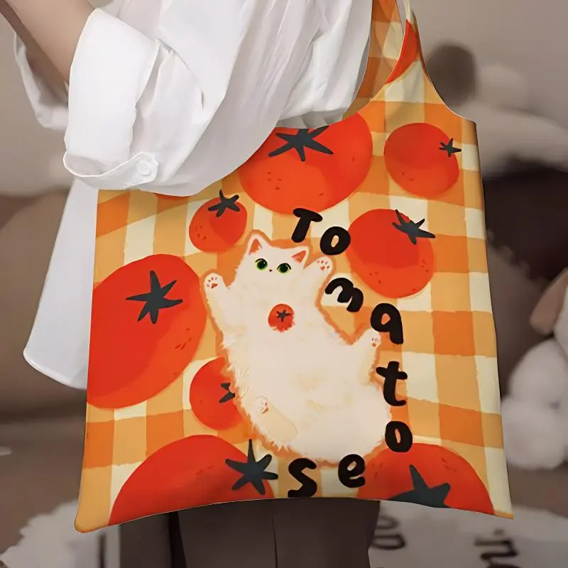 AOSONG Suede Technology Fabric Handbag, Shoulder Bag Regular Unisex Beige Plaid White Cat-1