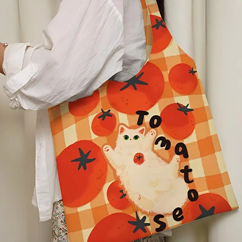 AOSONG Suede Technology Fabric Handbag, Shoulder Bag Regular Unisex Beige Plaid White Cat-3