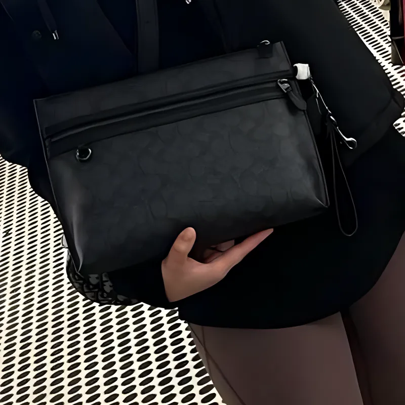 COACH Coated Canvas Clutch Large Size Unisex Black-3