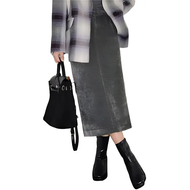 MEIYANG Casual Long Skirts Women's Meteorite Gray-5