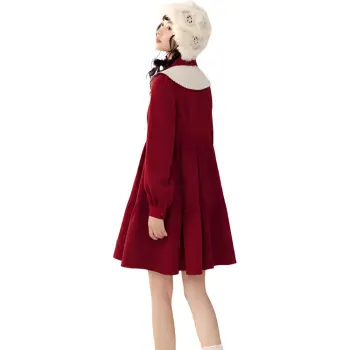 ZIHAN Long-Sleeved Dresses Women's Vintage Red