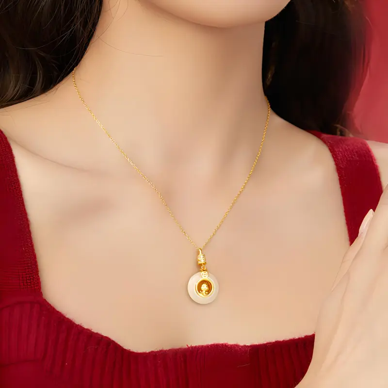 Emerald Hetian Jade Necklaces White Jade Women's-4