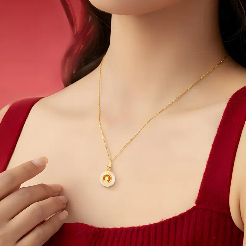 Emerald Hetian Jade Necklaces White Jade Women's-5