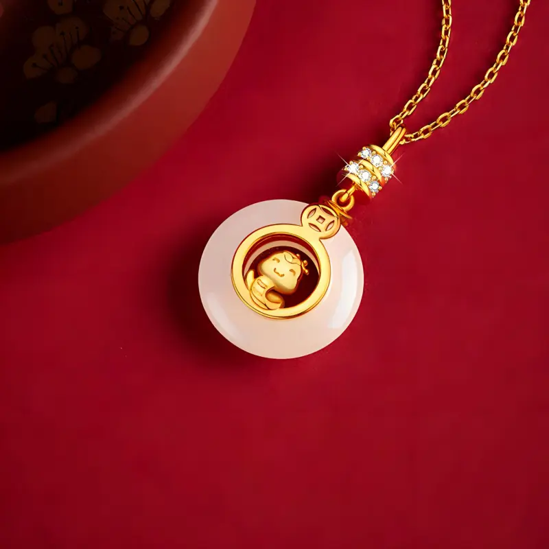 Emerald Hetian Jade Necklaces White Jade Women's-1
