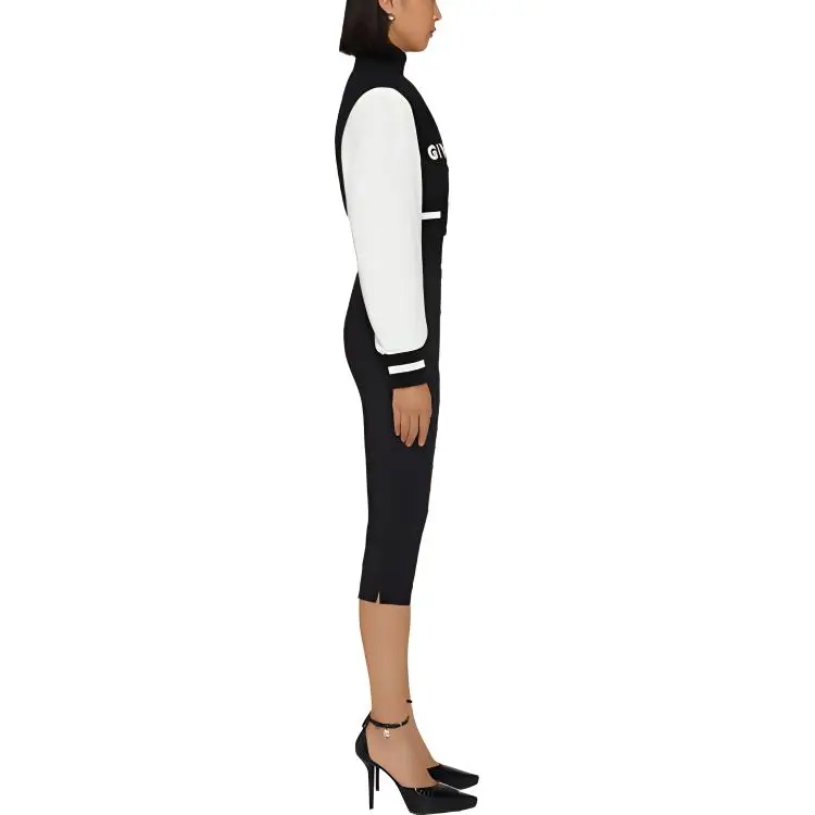 Givenchy Cropped Varsity Leather Jacket 'Black/White'-3