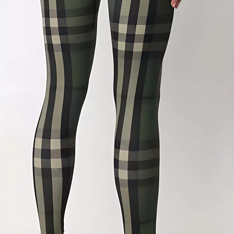 Burberry Madden Tartan Leggings 'Military Green'-5