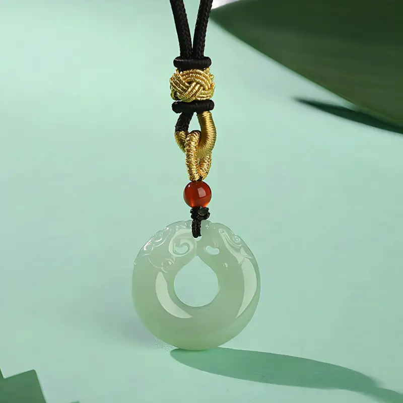 Emerald Hetian Jade Necklaces White Jade/Pale Greenish White Jade Unisex-2