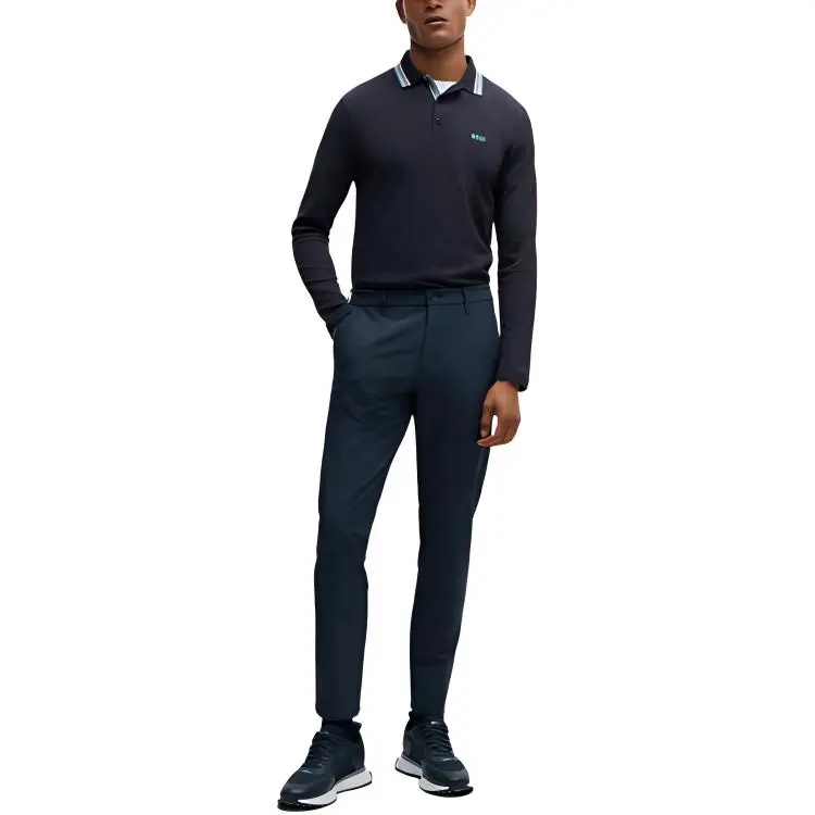 HUGO BOSS Cotton Piqué Polo Shirt With Contrast Logo Polo Shirt Men's Marine Blue-1