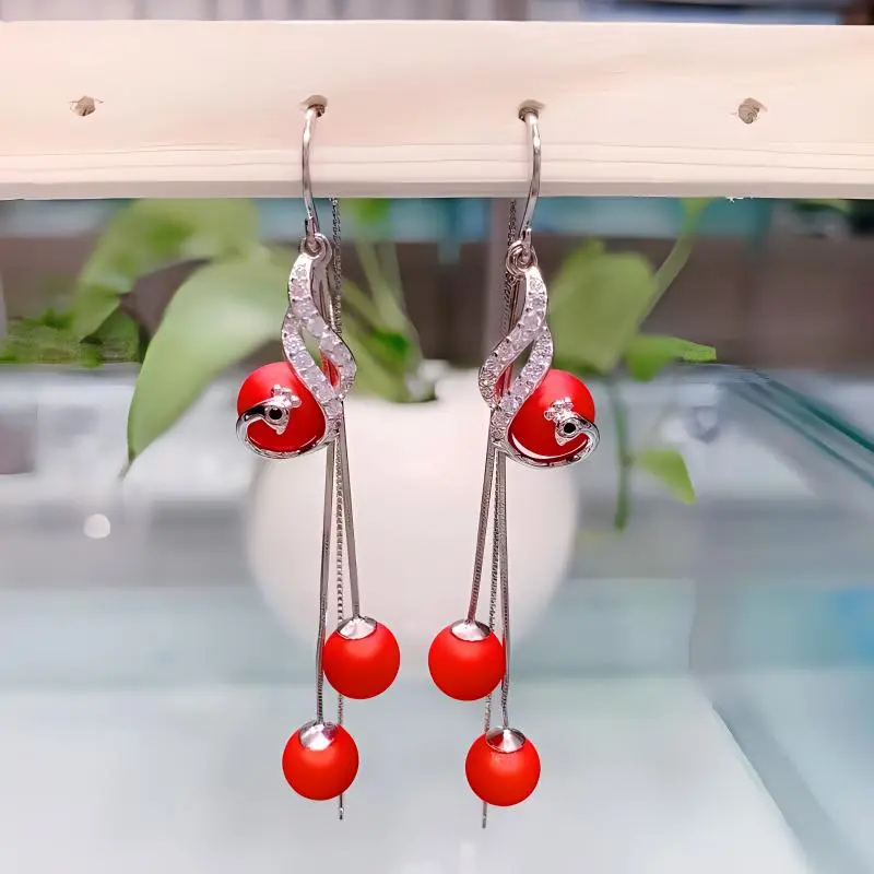 Old Qingyun Silver Building 990 Silver Earrings Women's-3