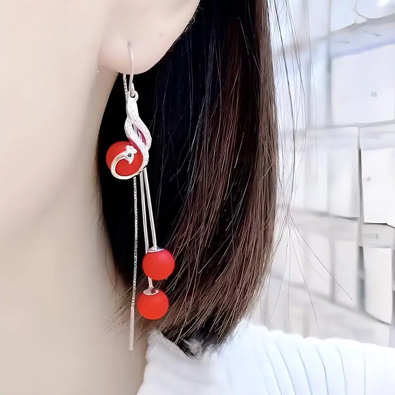 Old Qingyun Silver Building 990 Silver Earrings Women's-5