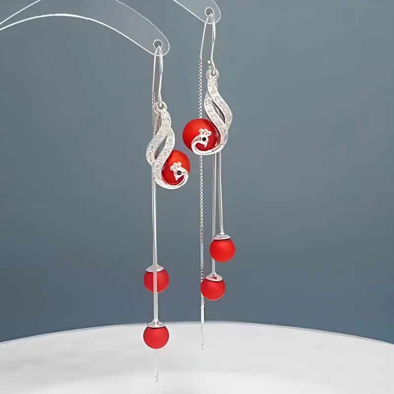 Old Qingyun Silver Building 990 Silver Earrings Women's-1