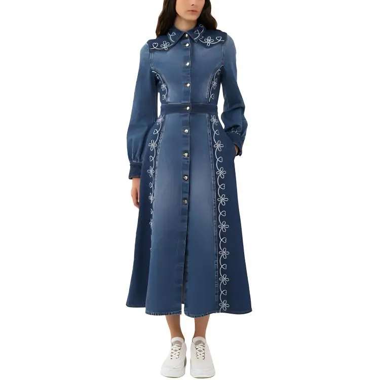 Chloé Embroidered Denim Shirt Dress-1