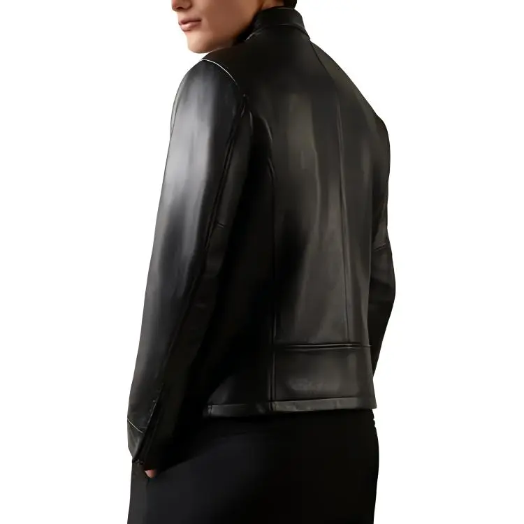 HOGAN Zip Up Leather Biker Jacket-4