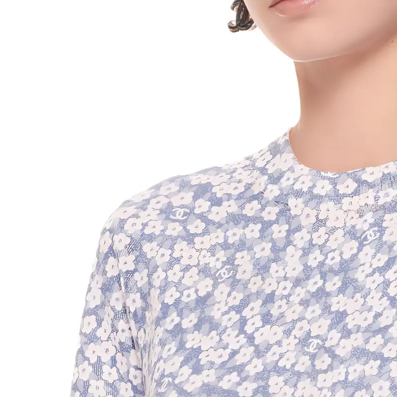 CHANEL T-Shirt Women's Blue White-2