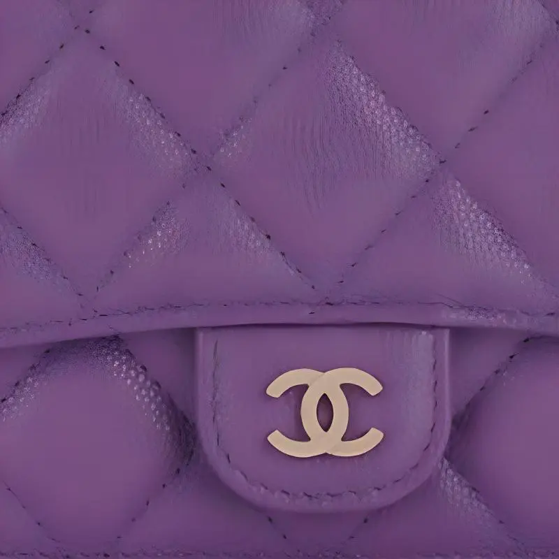 CHANEL Grain Cow Leather Card Holder Shoulder Bag, Crossbody Bag Women's Purple-3
