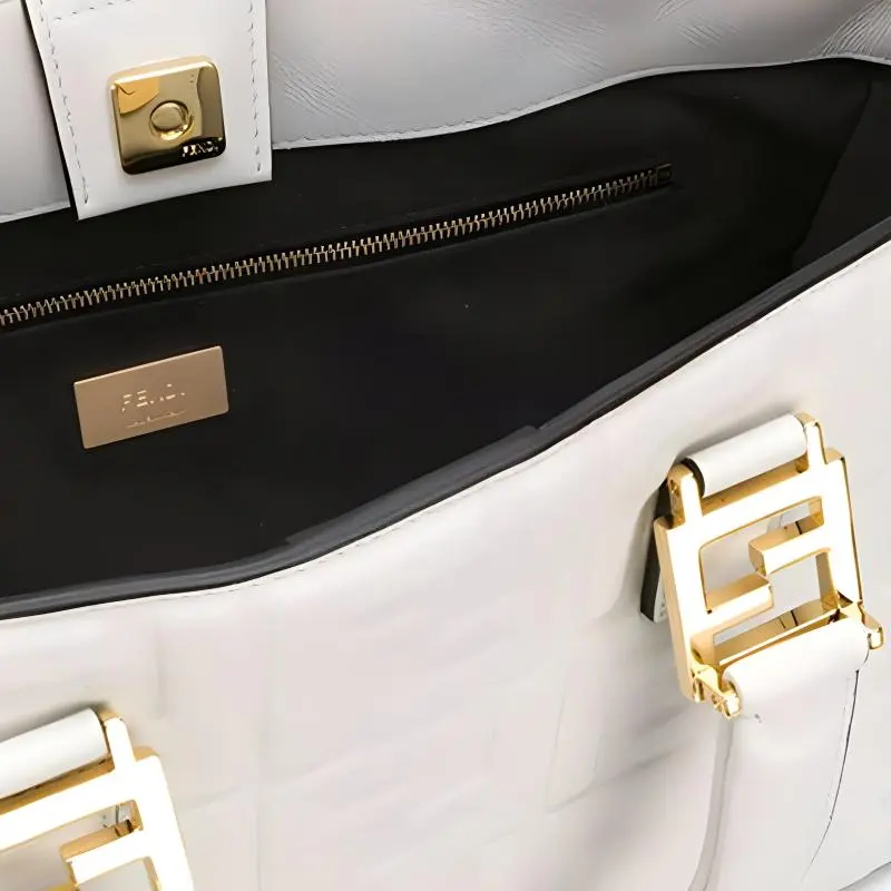 FENDI Leather Tote Bag, Shopping Bag, One Shoulder Handbag Small Size Women's White-3