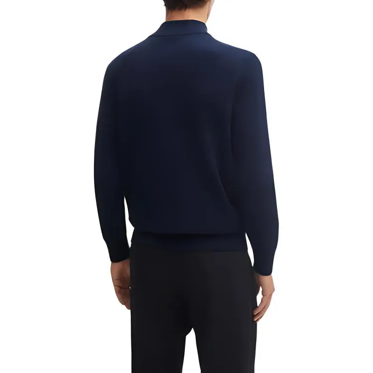 HUGO BOSS Zip Neck Sweater In Micro Structured Cotton Sweater Men's Blue-3