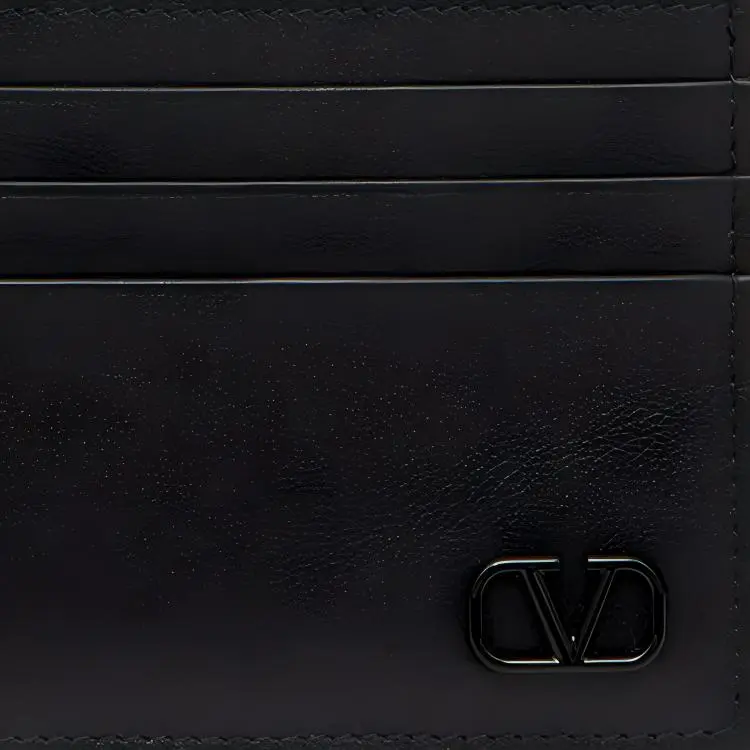 Valentino GARAVANI Calfskin Card Clip Card Holder Men's Black-4