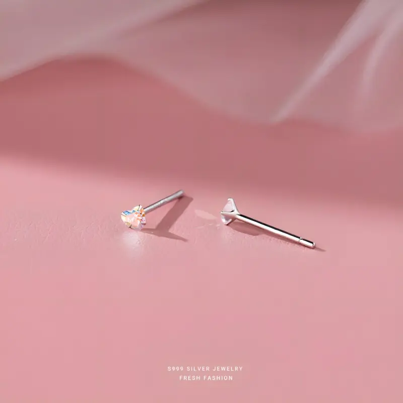 HMZ Sterling Silver Stud Earrings Women's-1
