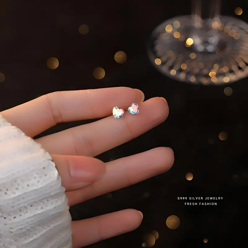 HMZ Sterling Silver Stud Earrings Women's-5