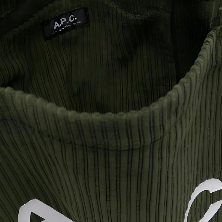 A.P.C Cotton With Corduroy Tote Bag, Shopping Bag, Handbag, Shoulder Bag Men's Forest Green-3
