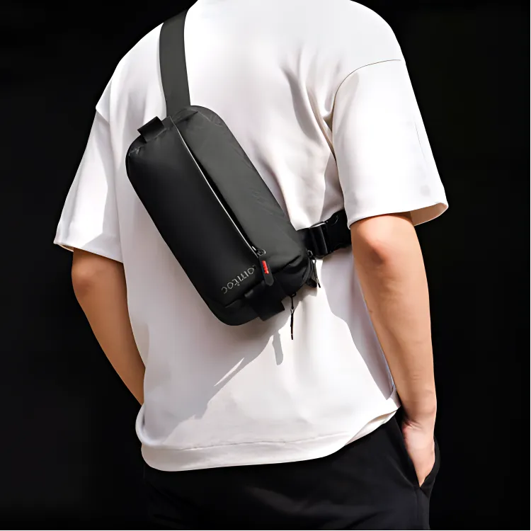 Tomtoc Polyester Shoulder Bag, Crossbody Bag Medium Size Men's Obsidian Black-2