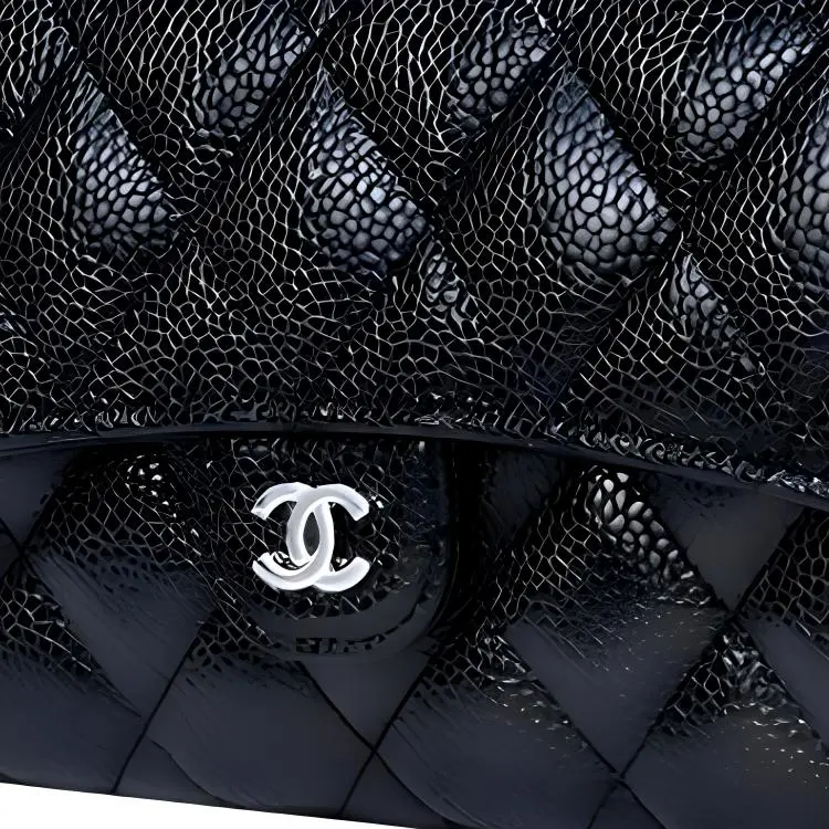 CHANEL Grain Texture Cow Leather Wallet Women's Black-3