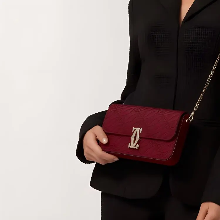 CARTIER C De Cartier Collection Calfskin Shoulder Bag Crossbody Bag Mini Women's Cherry Red-4