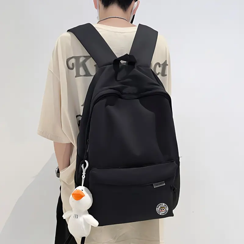 ADOONGA Nylon Backpack Unisex Black/White-1