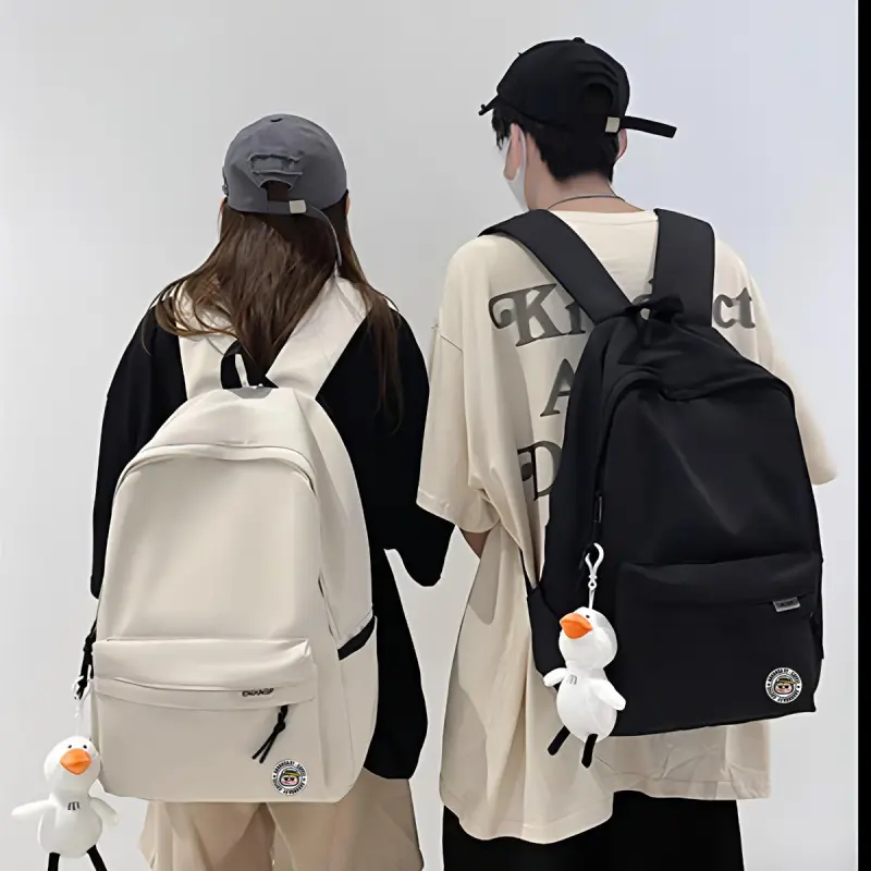 ADOONGA Nylon Backpack Unisex Black/White-5