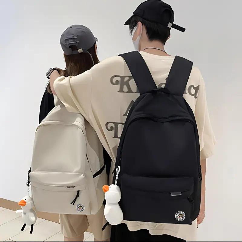 ADOONGA Nylon Backpack Unisex Black/White-6
